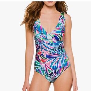 La Blanca‎ Palm Opulence One Piece Tummy Control Women's Size 14